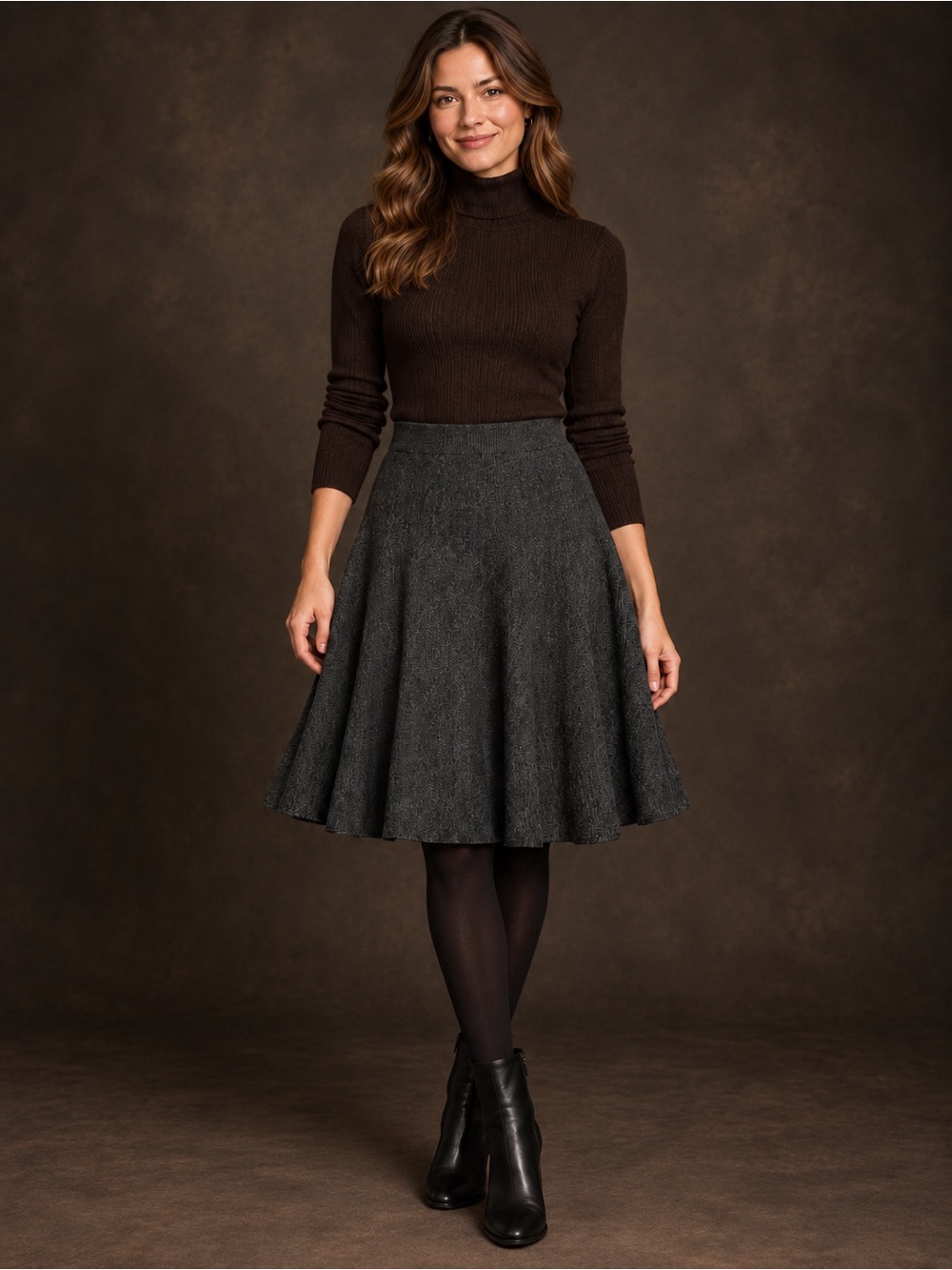 Maeve Anthropologie Wool Blend Fit & Flare Swing Skirt Charcoal Gray M